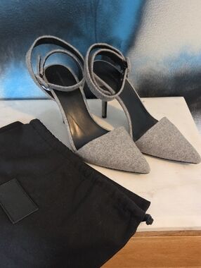 Akexander Wang Women’s Grey Wool Pointed Toe Ankle Strap Heels